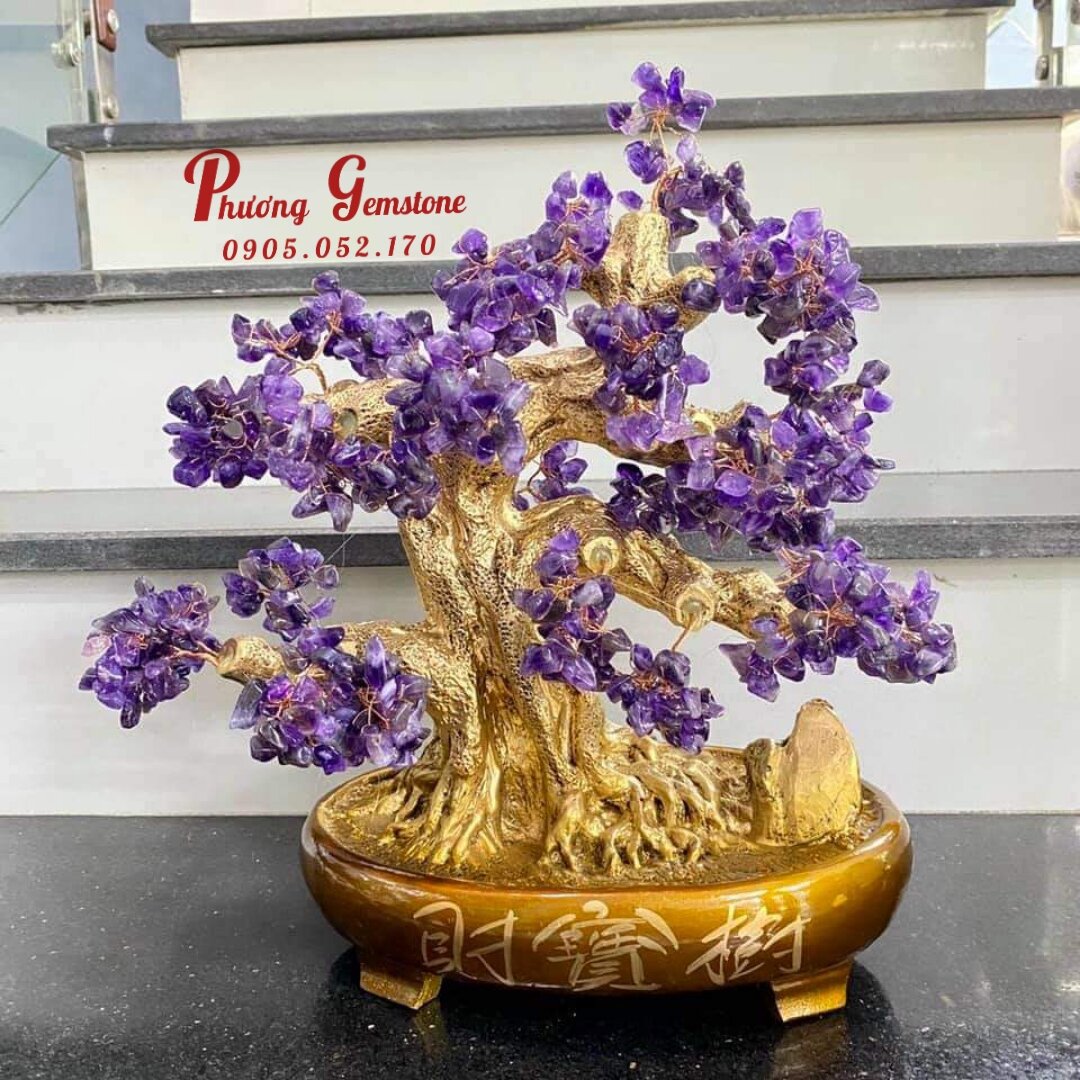 Cây tài lộc, phát tài - Cây bonsai chiêu tài lộc - Đá thạch anh - Cao 40 cm