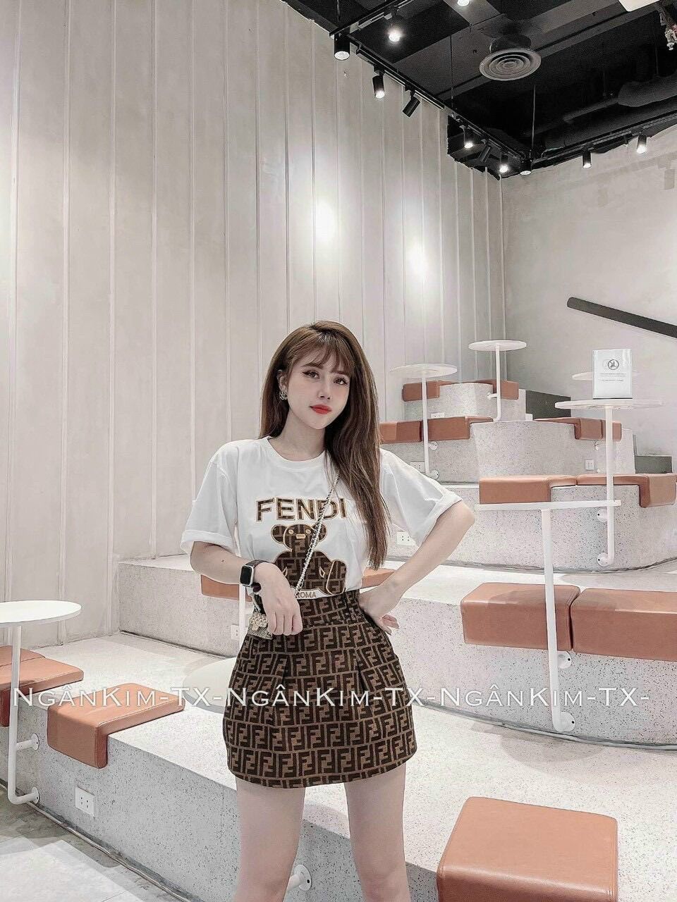 [Shop bigsize nữ 50kg đến 90kg] Set áo thun GẤU mix chân váy chữ A