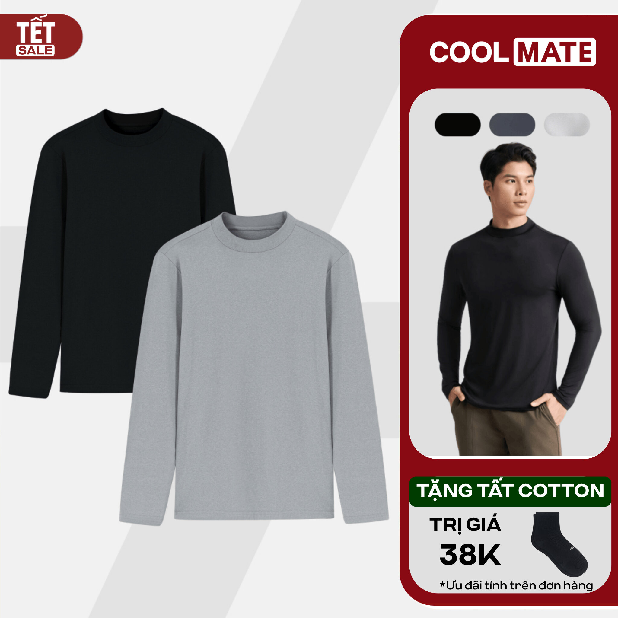   DUY NHẤT 20h 31.12-3.1 TẶNG TẤT COTTON Combo 2 Áo thu đông giữ nhiệt Essential Brush Poly mềm mại giữ ấm tốt Coolmate 