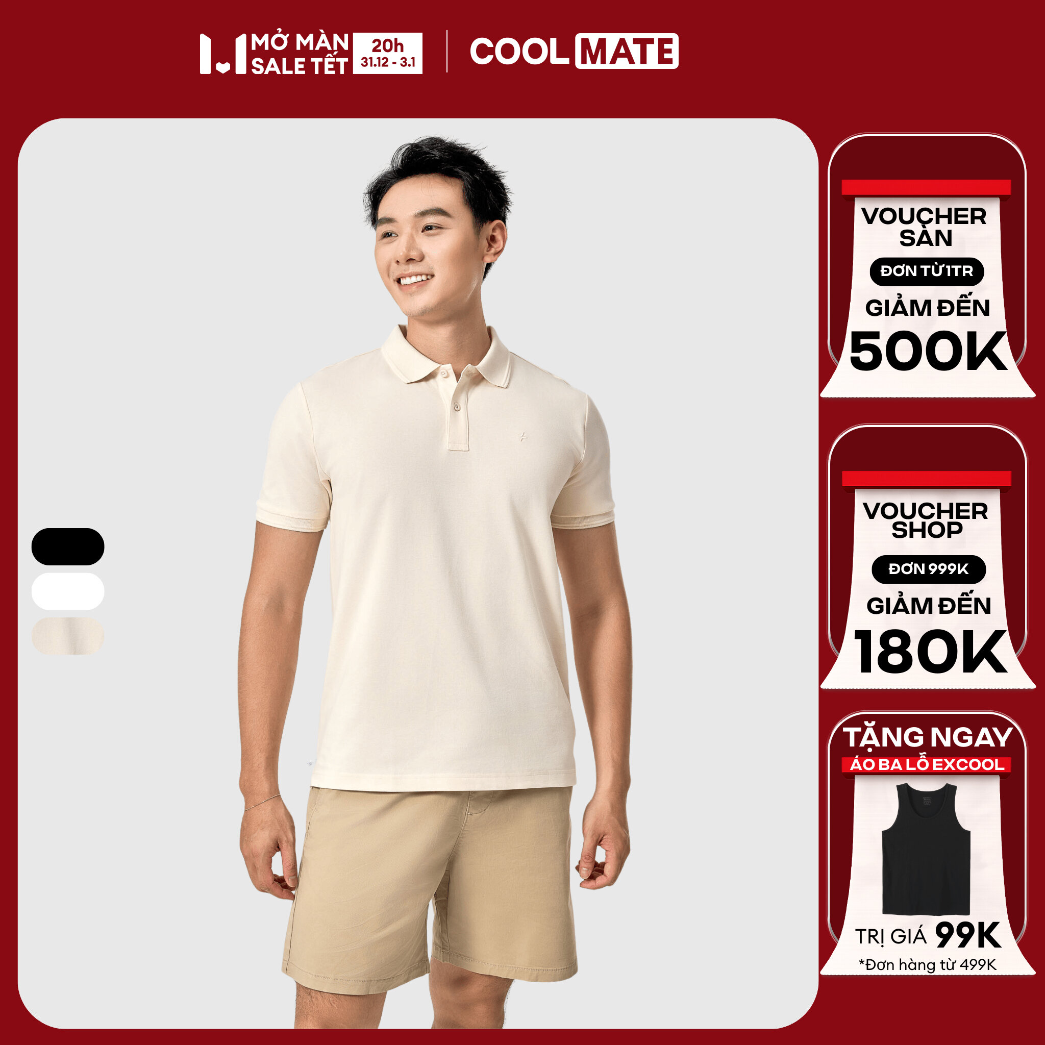  DUY NHẤT 20h 31.12-3.1 TẶNG QUÀ ĐƠN TỪ 299K Áo polo nam premium Aircool mát lạnh thấm hút tốt chống nhăn thoáng khí Coolmate 