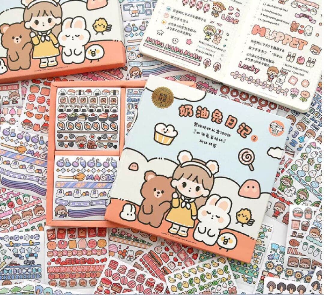 Set 100 tờ Sticker trang trí sổ tay bình nước