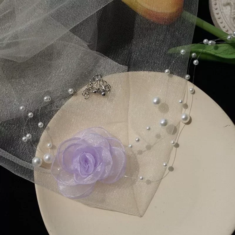 Vòng cổ choker hoa hồng voan