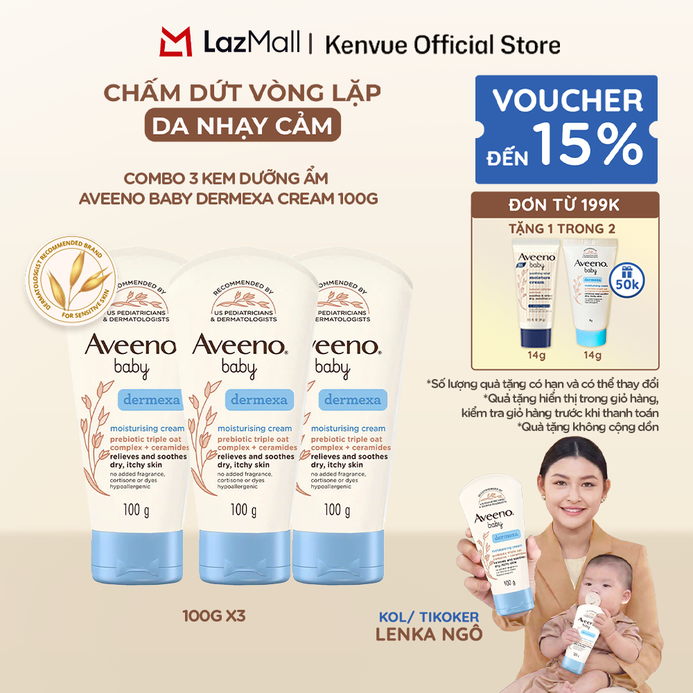 Combo 3 Kem dưỡng ẩm Aveeno Baby Dermexa Cream 100g