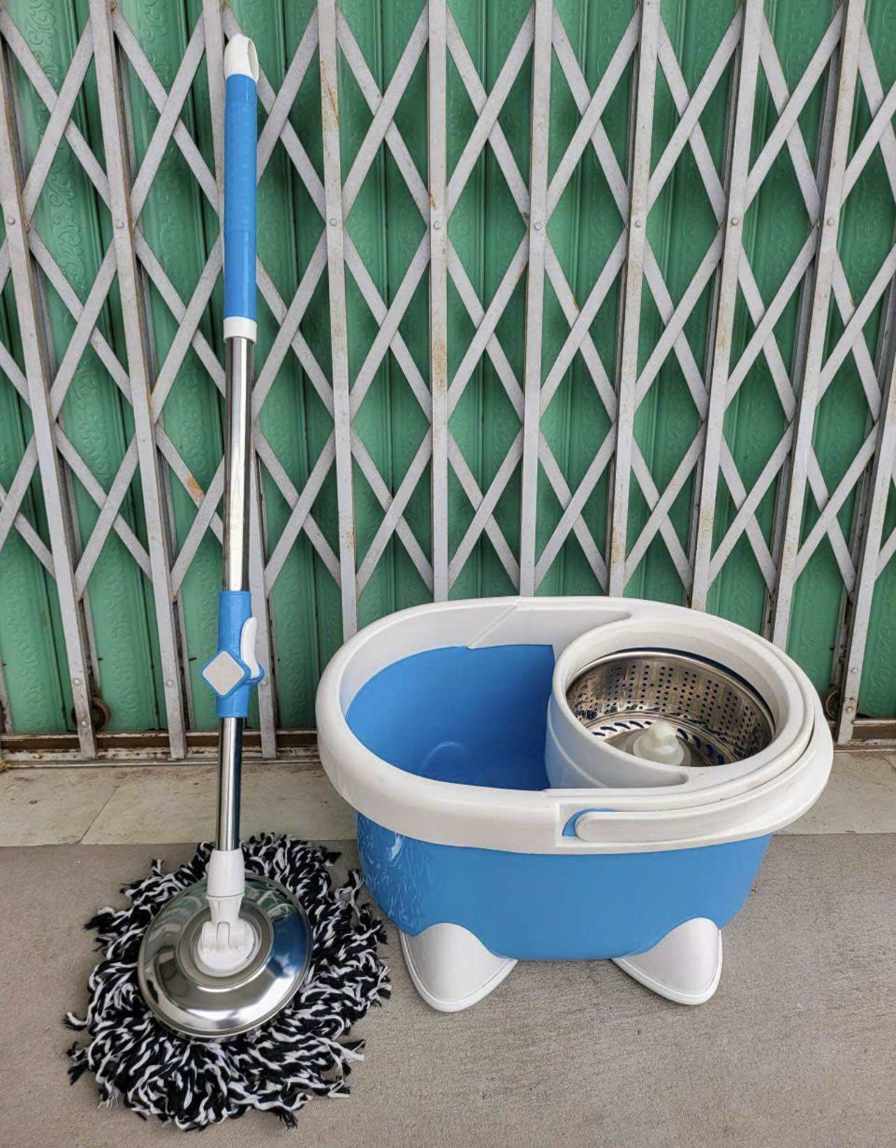 Combo Thùng lau nhà Siêu Bền lồng vắt Inox+ 1 cây lau+ 1 bông lau