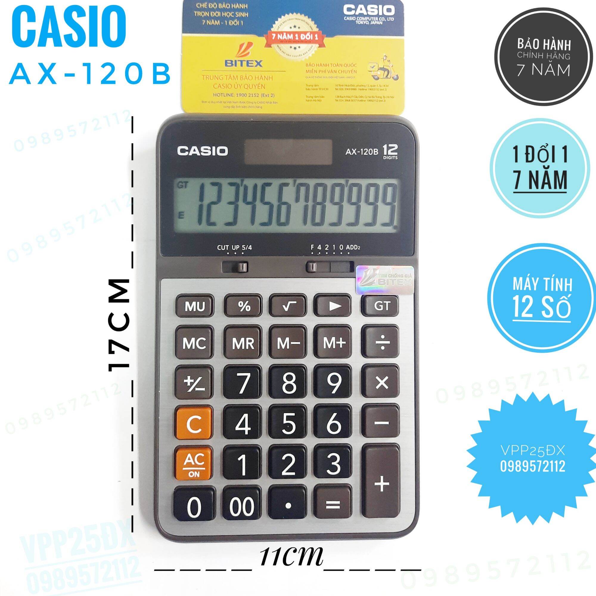 Máy tính casio 12 số AX-120B CHÍNH HÃNG (Bảo hành 7 năm).