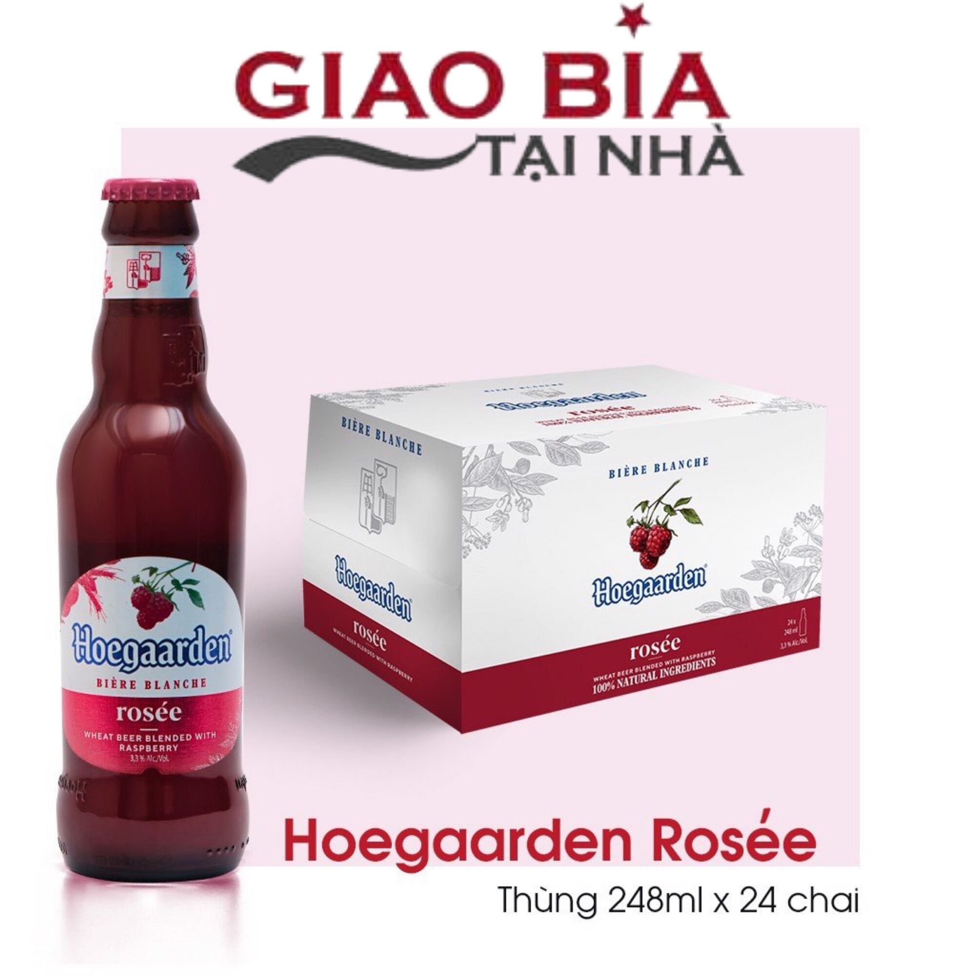 Bia hoegaarden rosee bỉ thùng 24 chai 248ml 3% độ cồn ship hoả tốc hn
