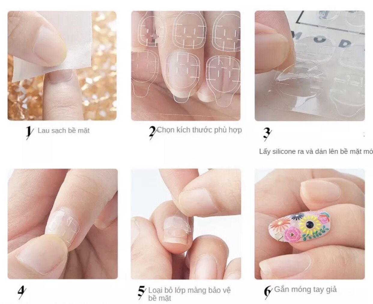 Móng úp chân - Nail box 24 móng sơn gel thủ công đính đá