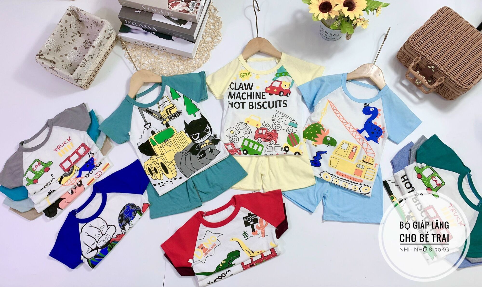 B5325 combo 5 bộ cotton cho bé trai từ 4-12 tuổi