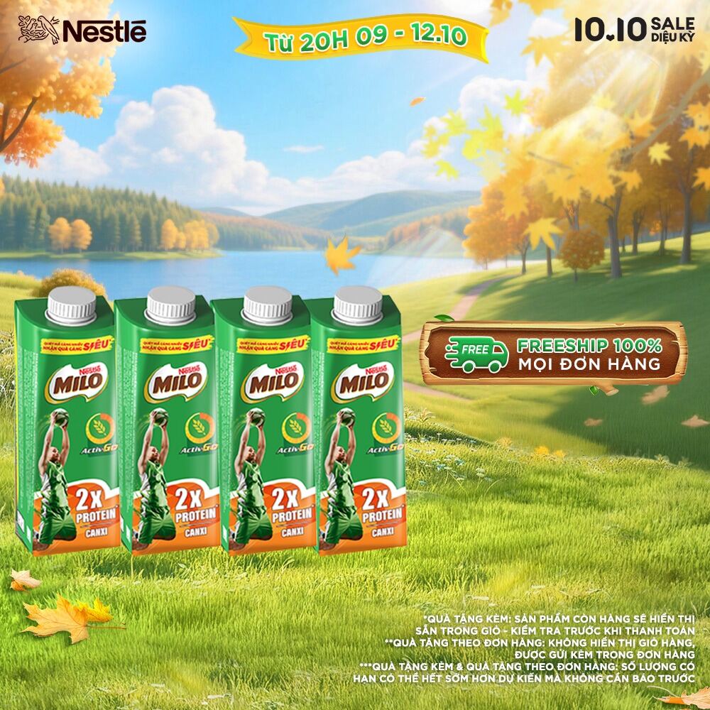 [FREESHIP TOÀN QUỐC] Combo 4 Hộp Sữa Lúa Mạch Nestlé® MILO® Teen Protein Canxi 210 ml