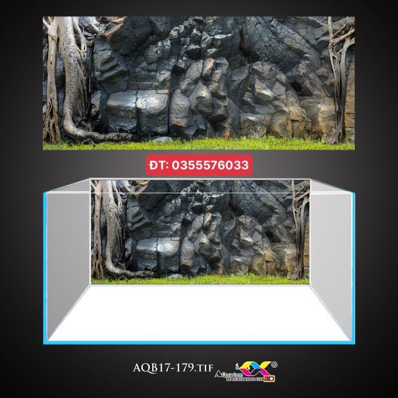 Tranh phông nền 3D dán hồ cá, bể thủy sinh mẫu vách đá siêu đẹp và nét, có keo sẵn trên bề mặt, đa dạng kích thước lựa chọn (mã AQB17-179)
