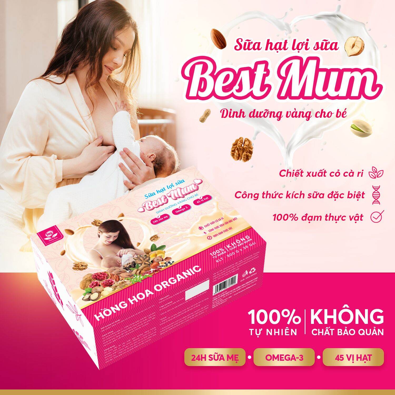 Sữa Hạt Lợi Sữa Best Mum Hồng Hoa Organic- Bổ Sung Dinh Dưỡng, Hỗ Trợ Về Sữa Sau Sinh