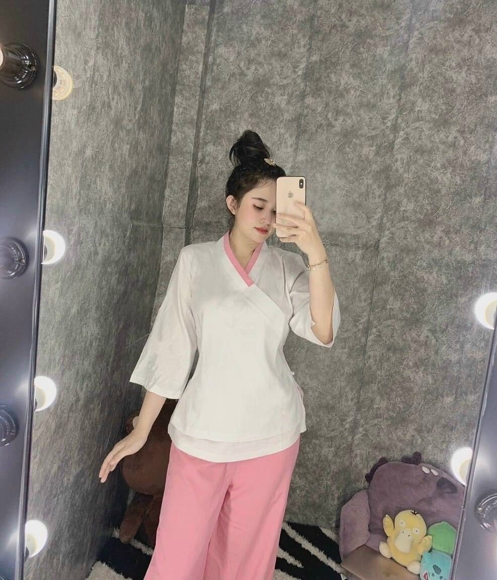 Đồ lam đi chùa nữ cao cấp 2 lớp linen