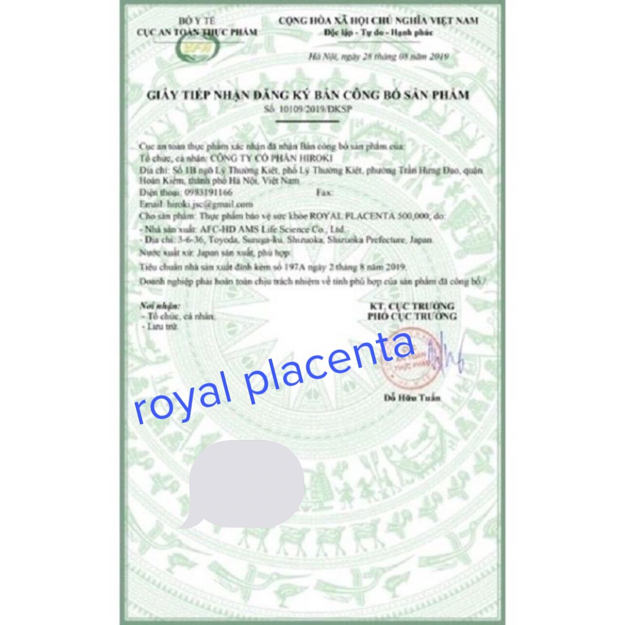 (Chuẩn Auth + Quà tặng) ROYAL PLACENTA 500000 mg SIÊU TRẺ HOÁ TRẮNG DA