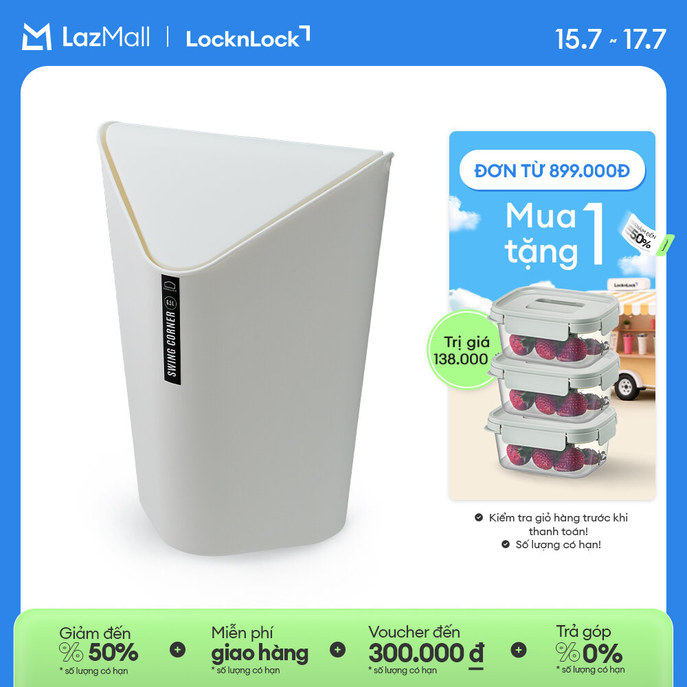BYN605-THÙNG RÁC GÓC 6.5L LOCKNLOCK-MÀU TRẮNG