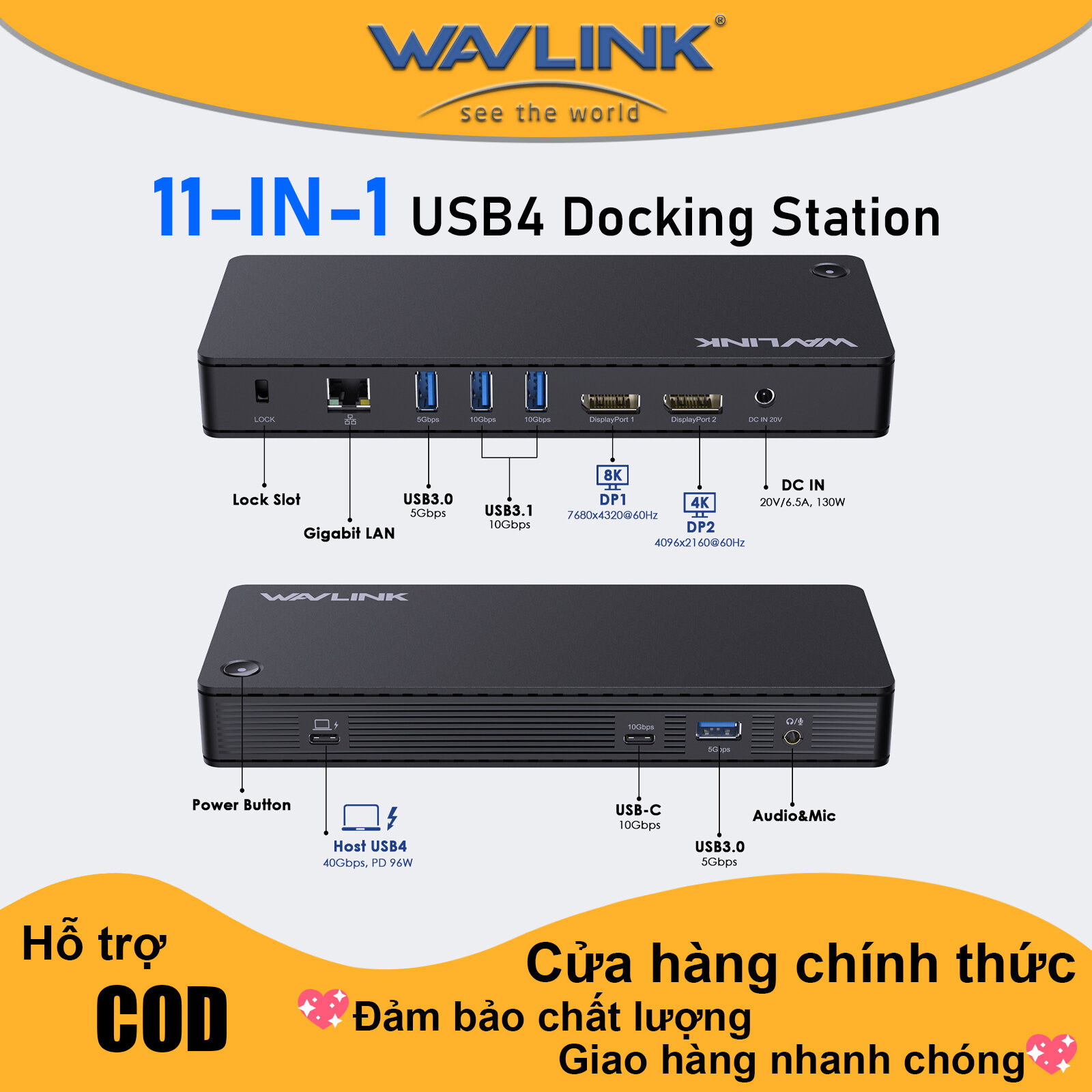 WAVLINK USB Hub Type C Dock For Dual Display 11-IN-1 Multi-Function Docking Station Hub Chia Cổng US