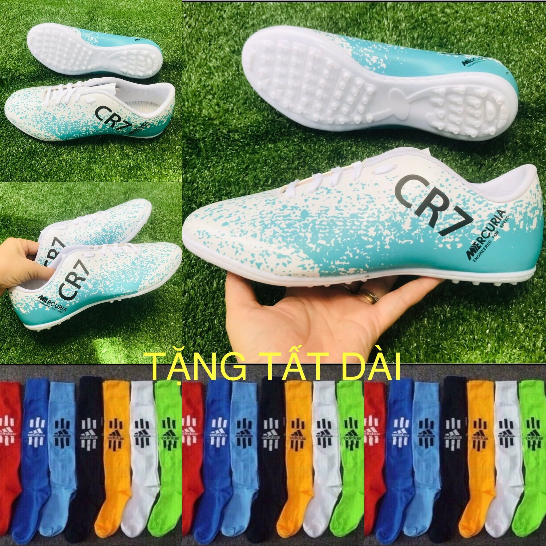 Giày đá bónggiày đá banh bé lớn cr7 tặng tất dài