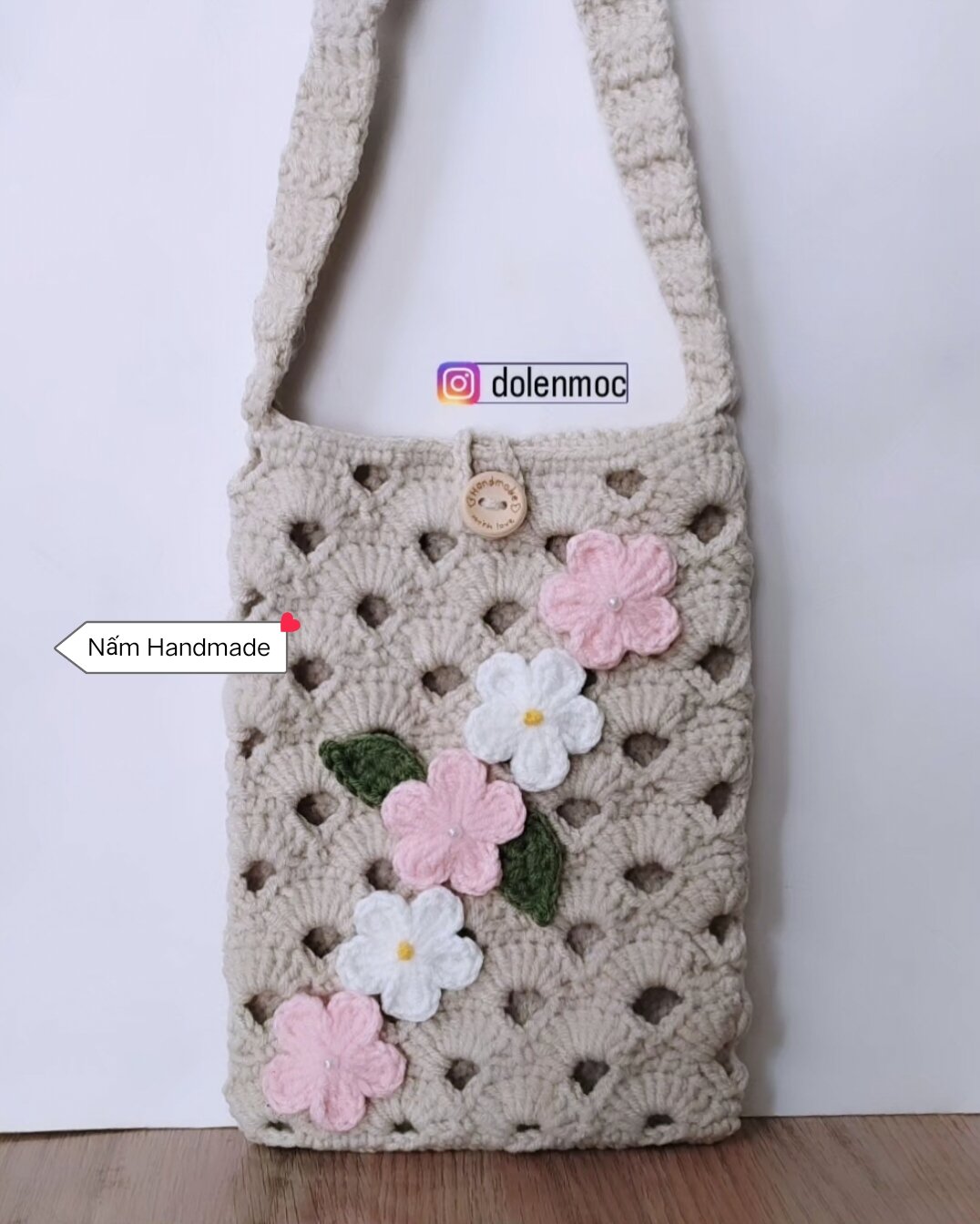  Túi len vintage hoa đựng điện thoại xinh xắn  túi đeo chéo handmade | Nấm Handmade 