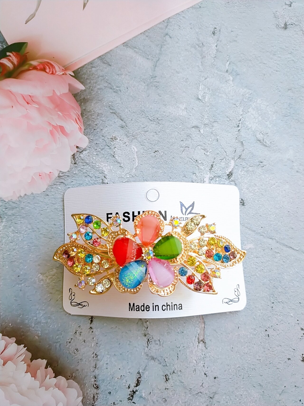 kẹp tóc phía sau đính đá hoa 8cm