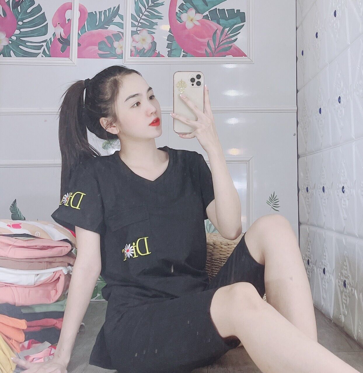 [CÓ BIGSIZE TỚI 85KG] Set bộ thun, đồ bộ thun nữ thêu mặc nhà dễ thương