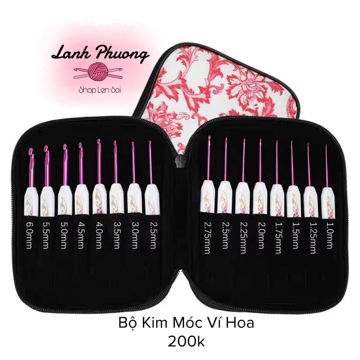 Bộ kim móc ví hoa tím 16 cây