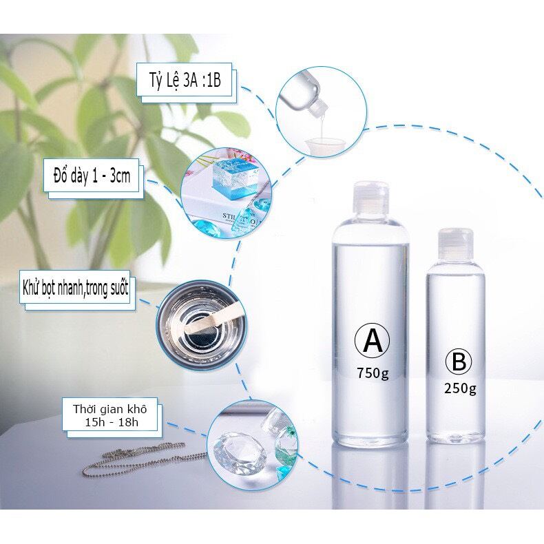 Keo resin epoxy ab cứng trong suốt ít bọt chuyên dụng làm trang sức