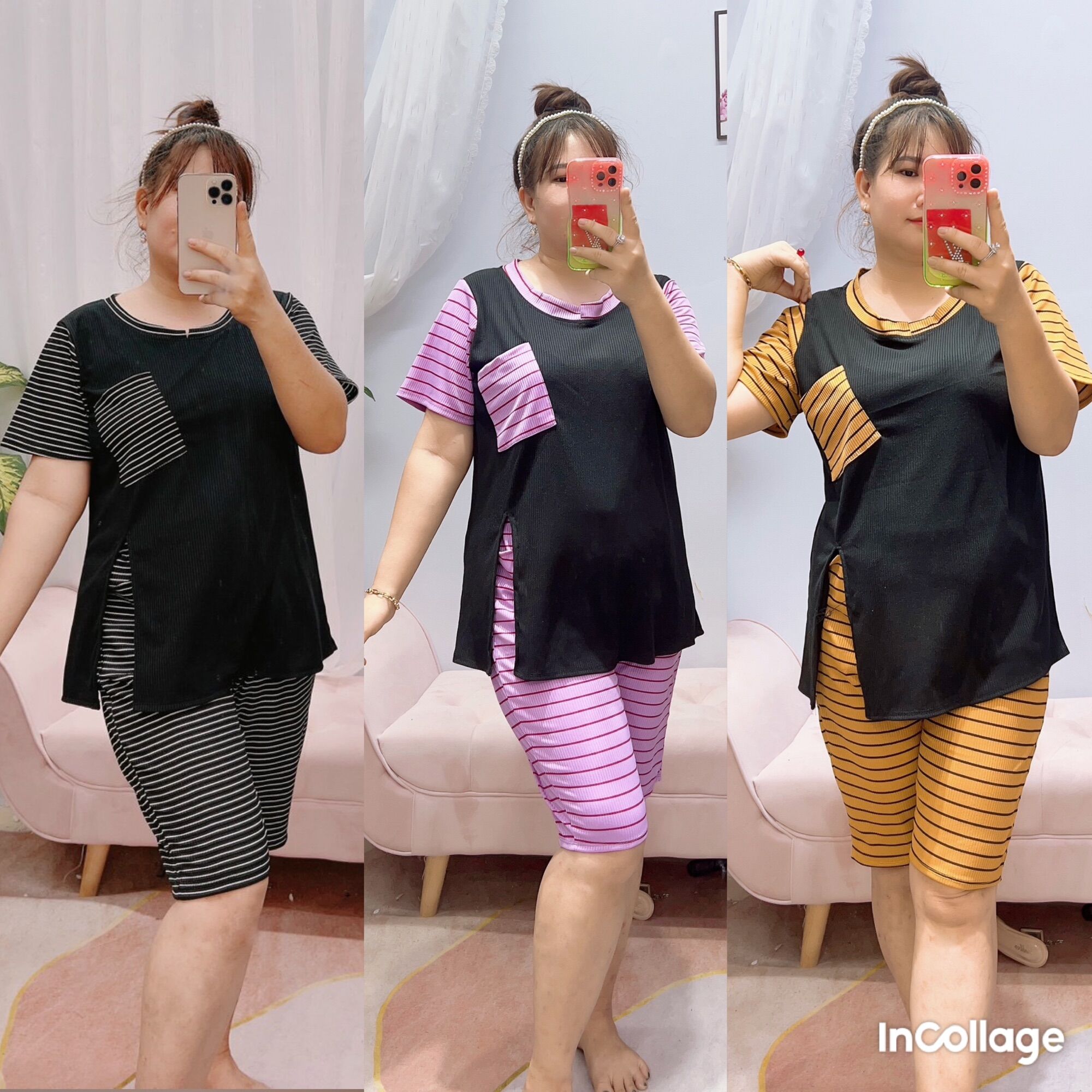 Sét ngố quần sọc siêu dễ thương bigsize 68kg đến 95kg