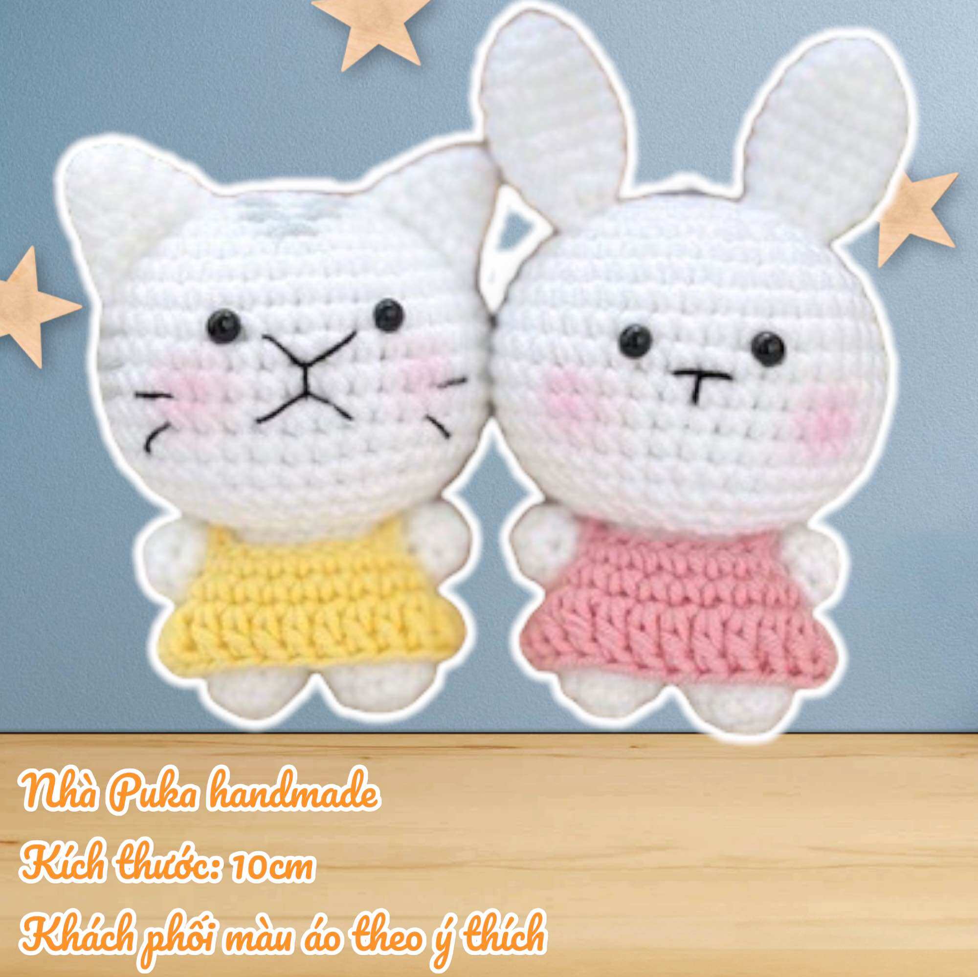 Móc khoá mèo len được chọn màu áo design by Nhà Puka