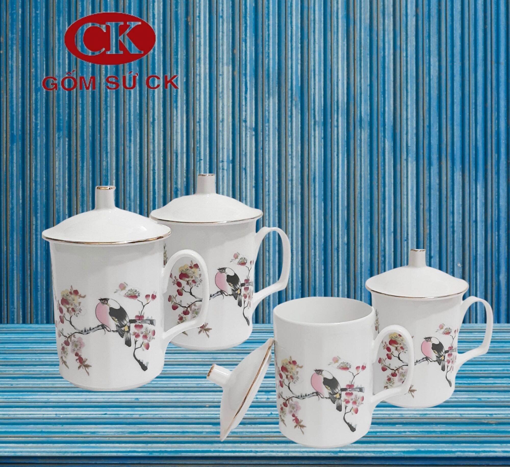 Ly sứ có nắp gốm sứ CK Việt Nam 300ml