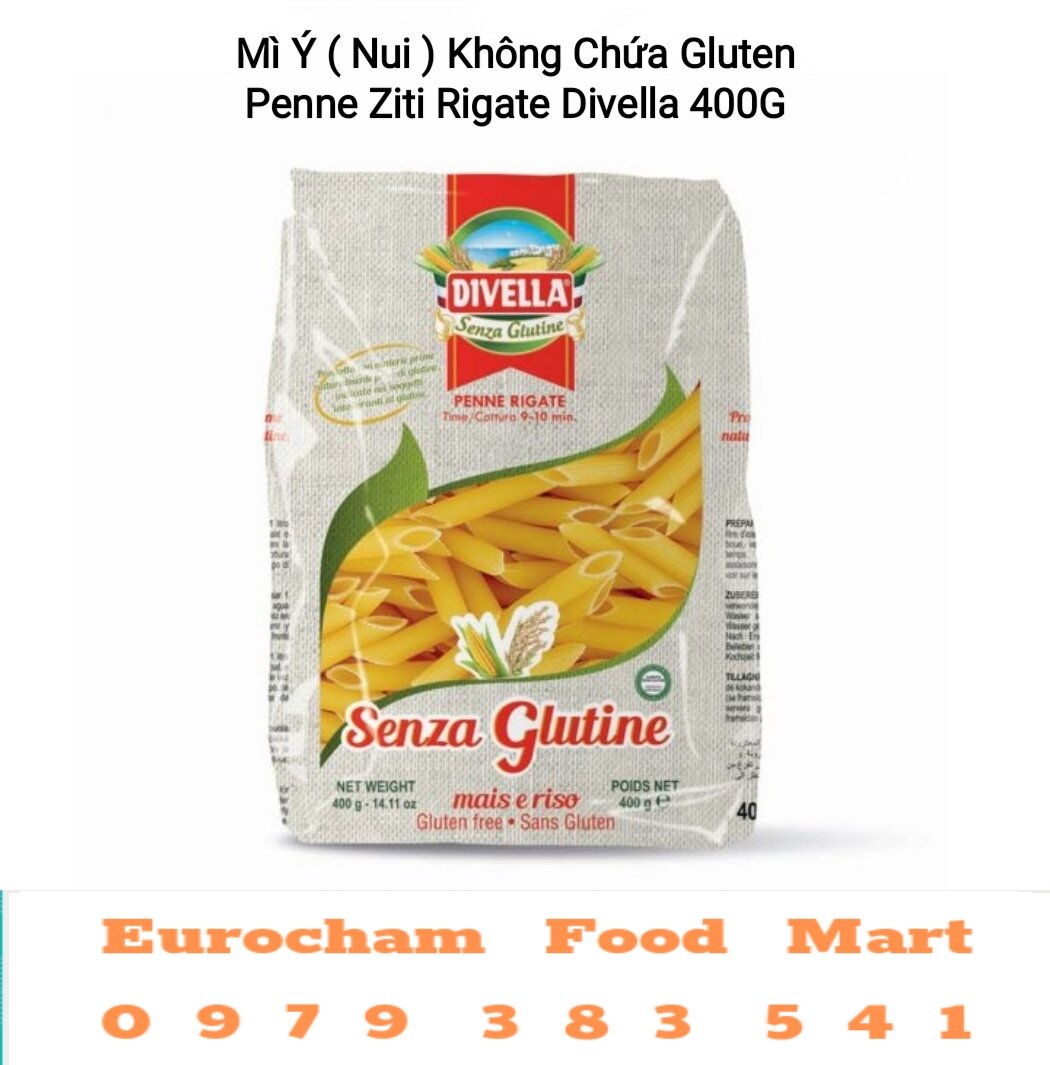 Mì Ý Nui Hình Ống Không Chứa Gluten hiệu Divella Penne Ziti Rigate 400 Gram