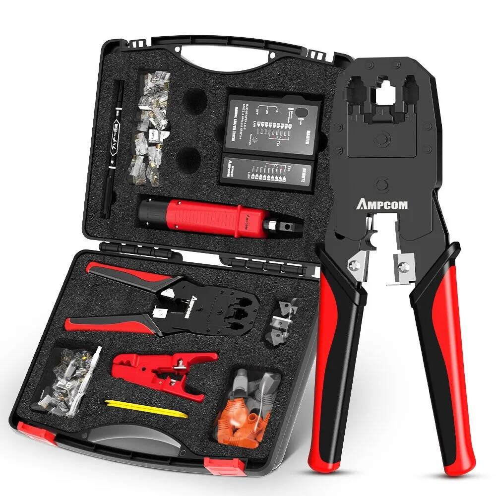 Khuếch đại rj45 crimper lan bút thử bộ dụng cụ cáp ethernet vũ nữ thoát y đấm xuống 12 trong 1 bộ dụng cụ sửa chữa cáp với đầu nối đấm xuống rj 45 rj11