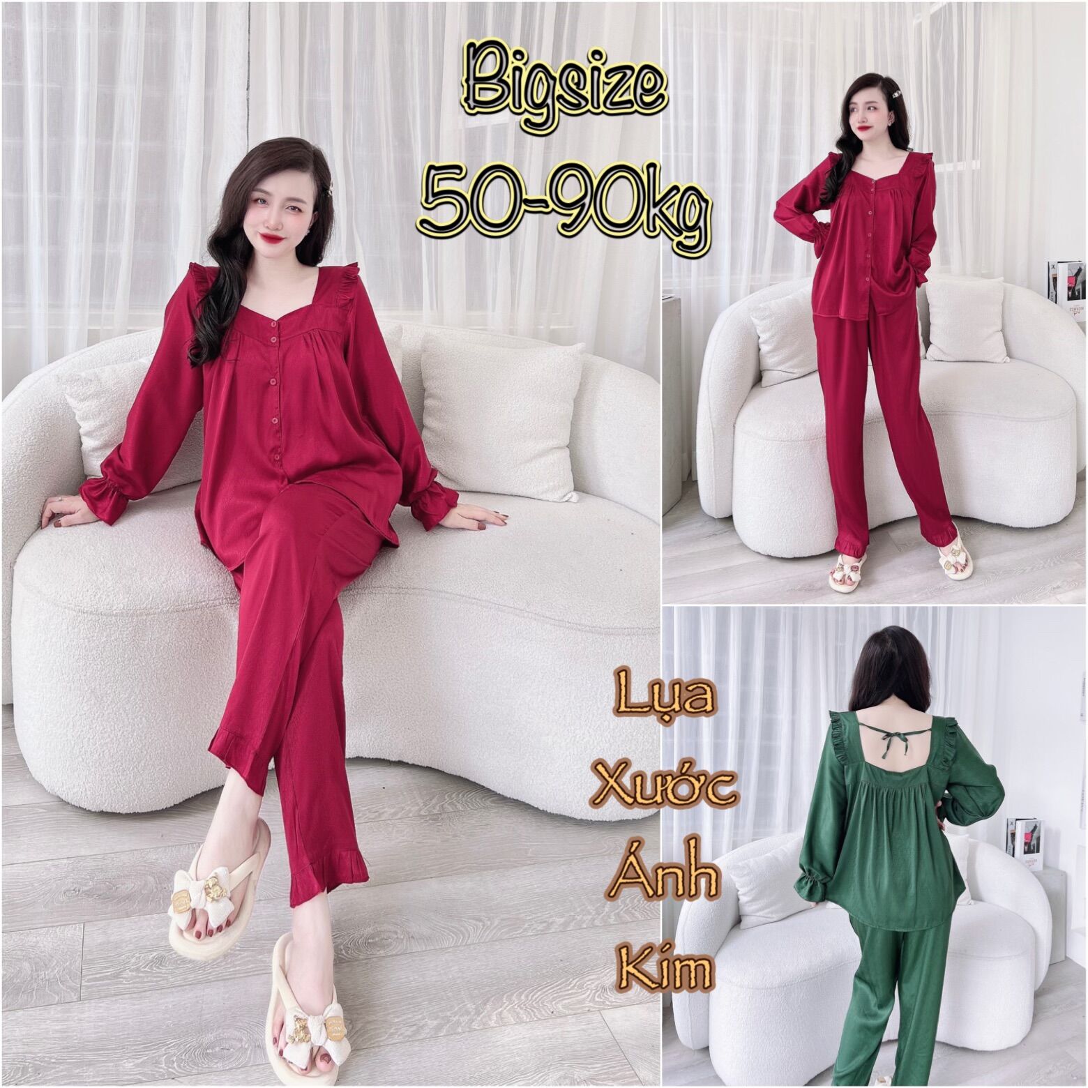 Đồ bộ bigsize lụa xước ánh kim - sang chảnh, chất rũ mượt, mát