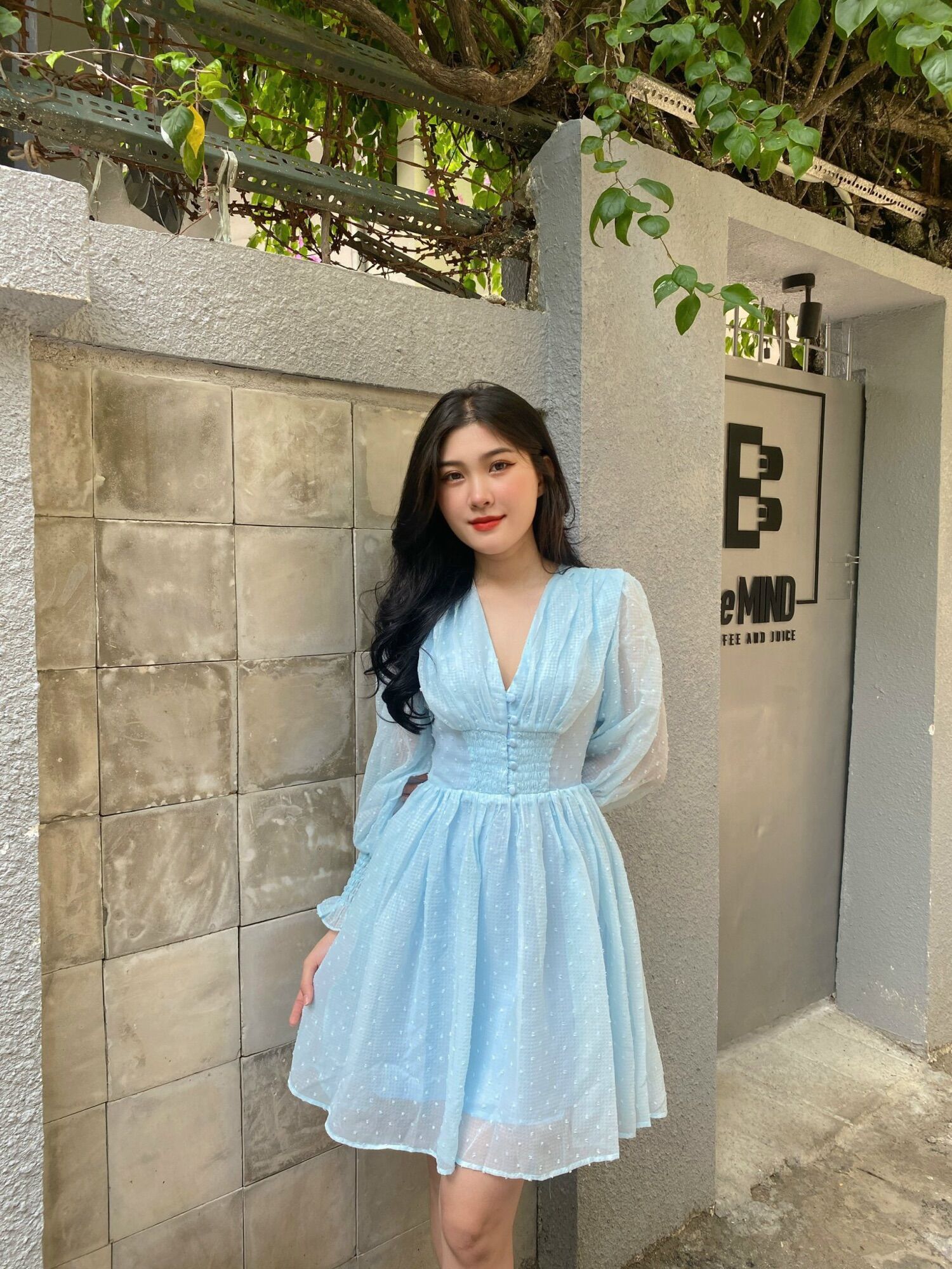 LALLA - Đầm Milan tay dài nhấn eo xoè nhẹ nữ