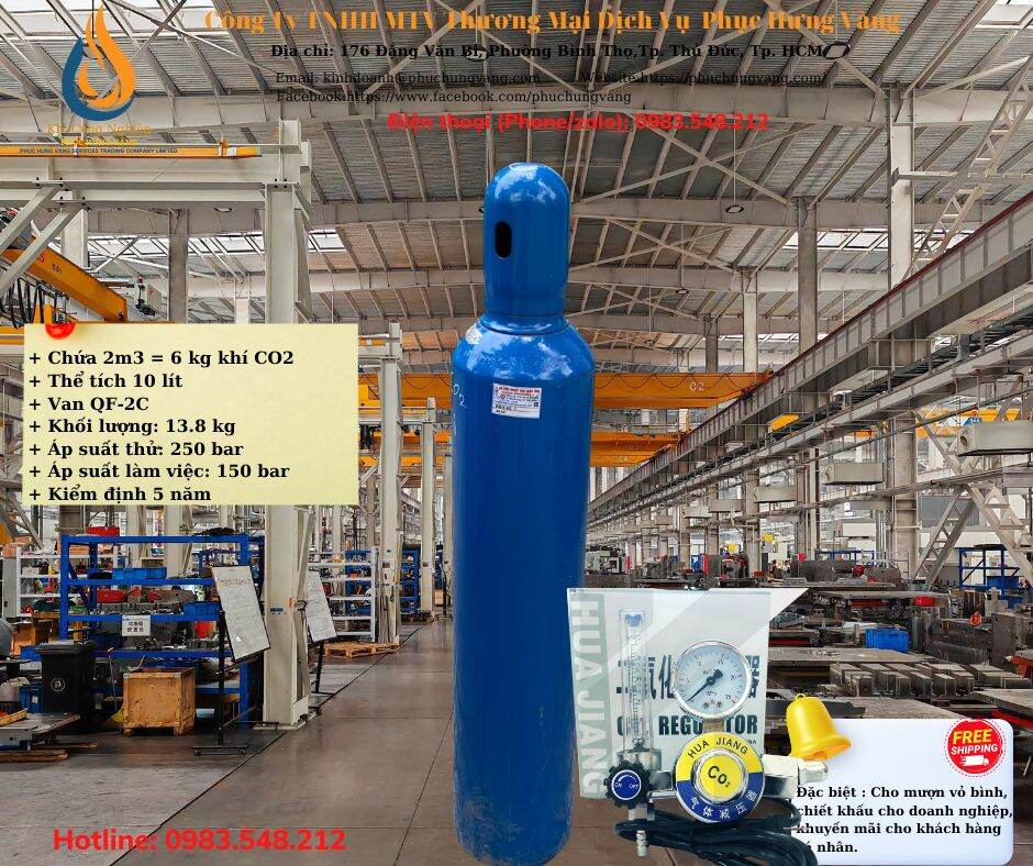 Bình Khí Co2 Hàn Mig 10Lít (6kg Khí Co2)