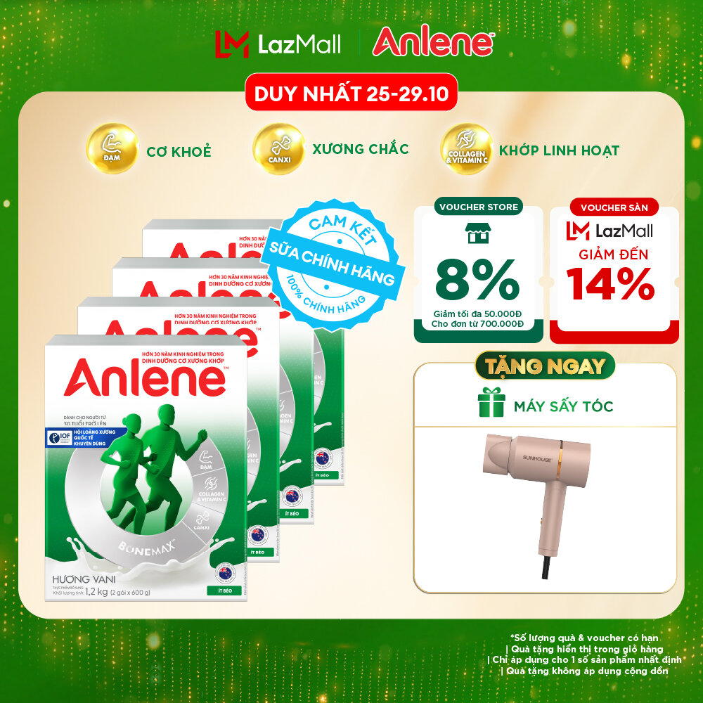 [Voucher giảm đến 26%]Combo 4 Sữa Bột Anlene Hương Vani 1.2Kg