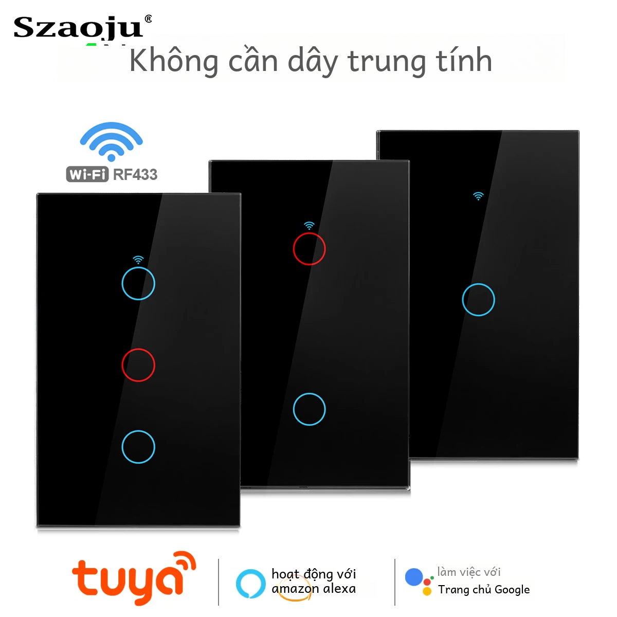 Tuya Us Wifi Thông Minh Công Tắc Treo Tường 1/2/3gang Không Dây Trung Tính Cảm Ứng Cảm Biến Đèn LED Công Tắc Cho alexa Google Home Nhà Thông Minh