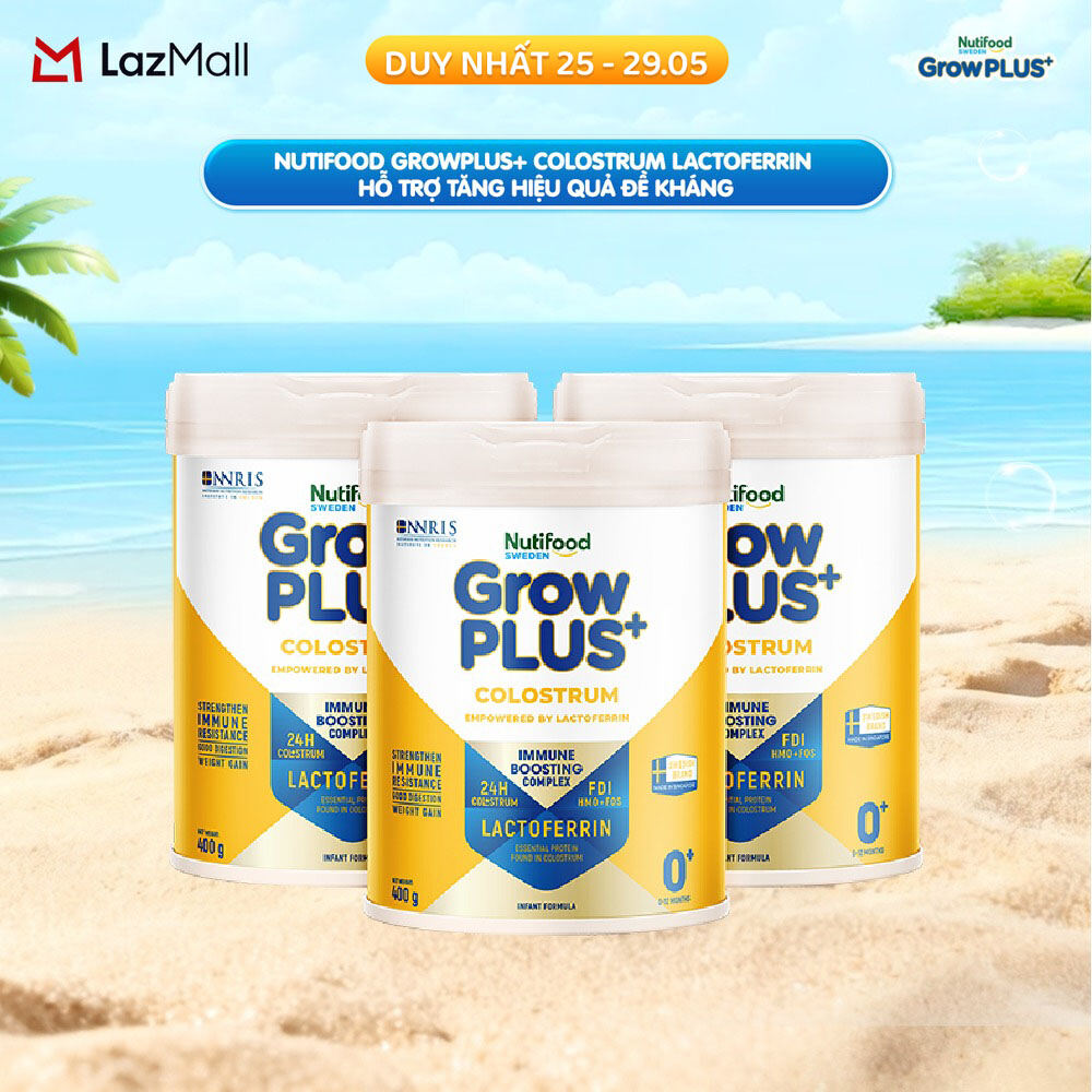 Combo 3 Sữa bột Nutifood Sweden GrowPLUS+ Colostrum Lactoferrin 0+ 400g
