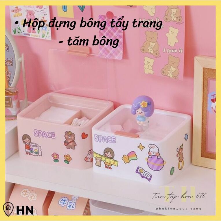 Hộp đựng bông tẩy trang 💥FREESHIP💥 Hộp để đồ 2 ngăn - Bông tẩy trang - Đựng mỹ phẩm, mút trang điểm - Hộp đựng tăm bông - Hộp đựng bông tẩy trang để bàn - Hộp đựng đồ decor - Có nắp đậy chống nước nhà tắm