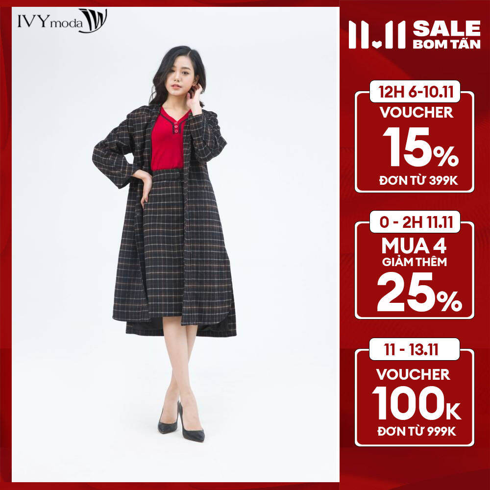 Áo khoác dạ nữ khuy ẩn lạ mắt IVY moda MS 71M4973