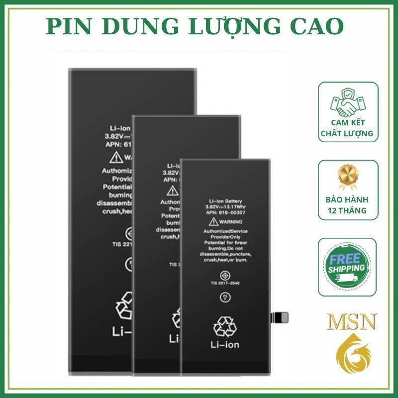 Pin ip dung lượng cao 5/5s/5c/5se/6/6p6s/6sp/7/7p/ 8/8p mới 100% bảo hành 12