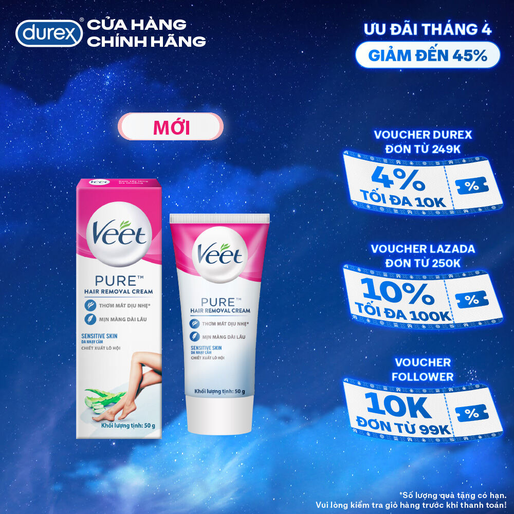 [MỚI] Kem tẩy lông Veet cho da nhạy cảm, hộp lớn 50g tiết kiệm, công thức cải tiến