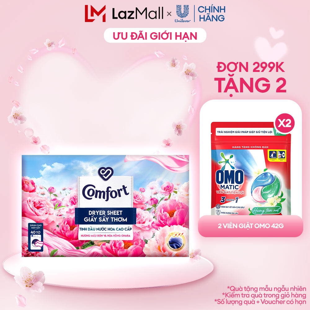 Giấy Thơm Comfort Hương Mẫu Đơn Và Hoa Hồng Ohara 40 tờ Dành Cho Máy Sấy Quần Áo Tủ Quần Áo