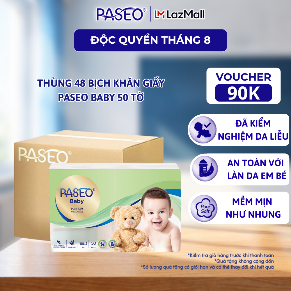Thùng 48 Gói Khăn Giấy Rút Cao Cấp Baby Siêu An Toàn Dành Cho Em Bé 3 Lớp 50 Tờ/gói - Có Chứng Nhận Da Liễu