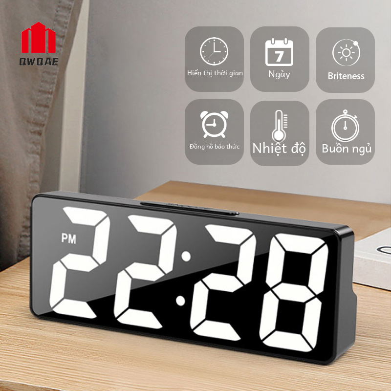 Đồng hồ báo thức để bàn kỹ thuật số có đèn LED hiện đại với chức năng nhiệt độ và lịch Phòng ngủ đa chức năng Trang trí bàn làm việc Điện tử