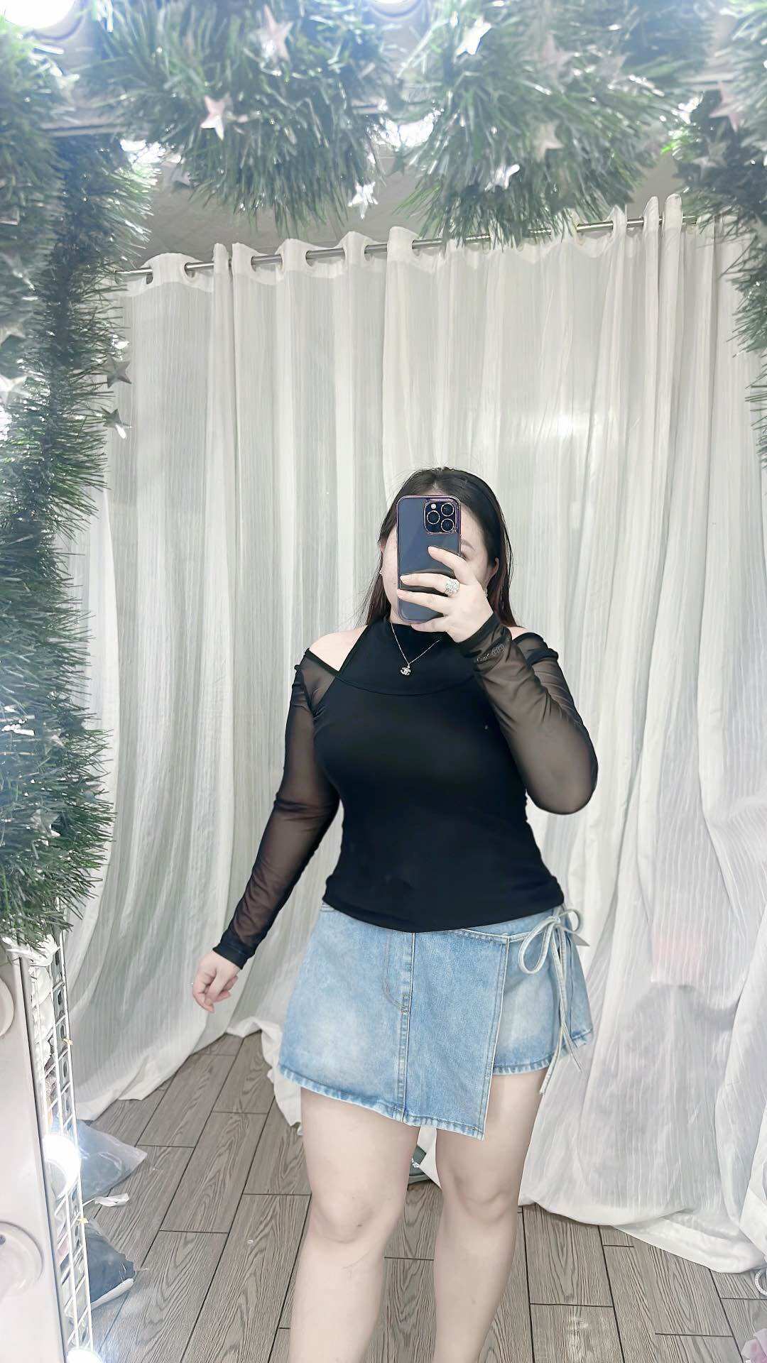 Áo lưới phối yếm bigsize