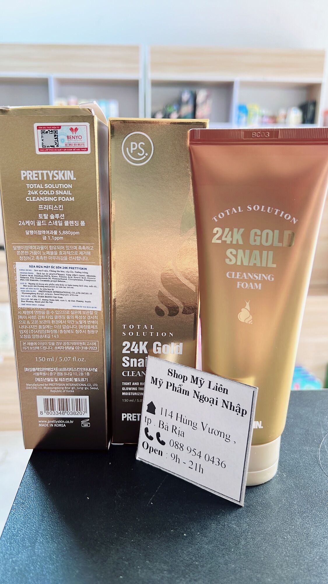 Chuẩn có tem- sữa rửa mặt ốc sên vàng 24k pretty skin - 24k gold snail cleansing foam 150ml hàn quốc