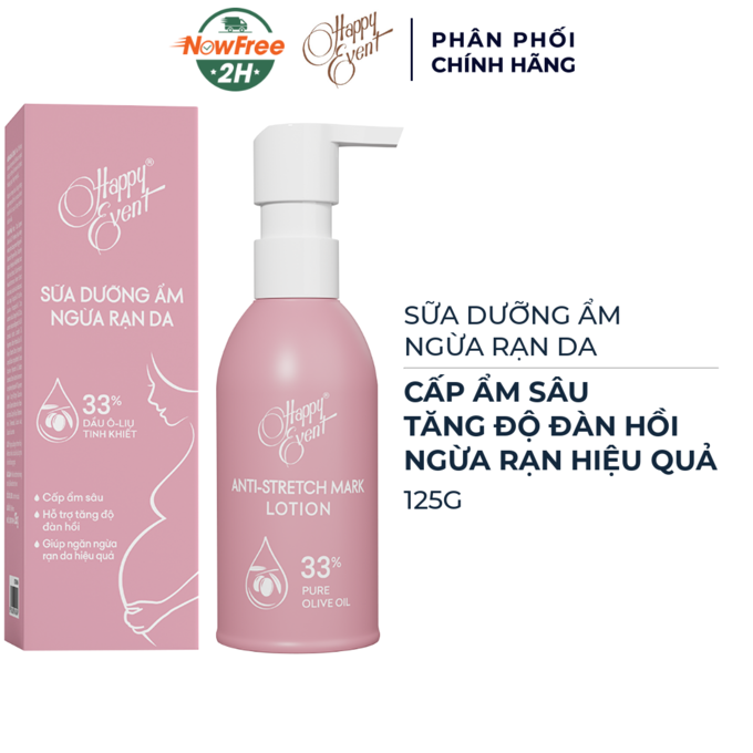 Sữa dưỡng ẩm ngừa rạn da happy event cấp ẩm sâu 125g + tặng khăn sữa sợi tre