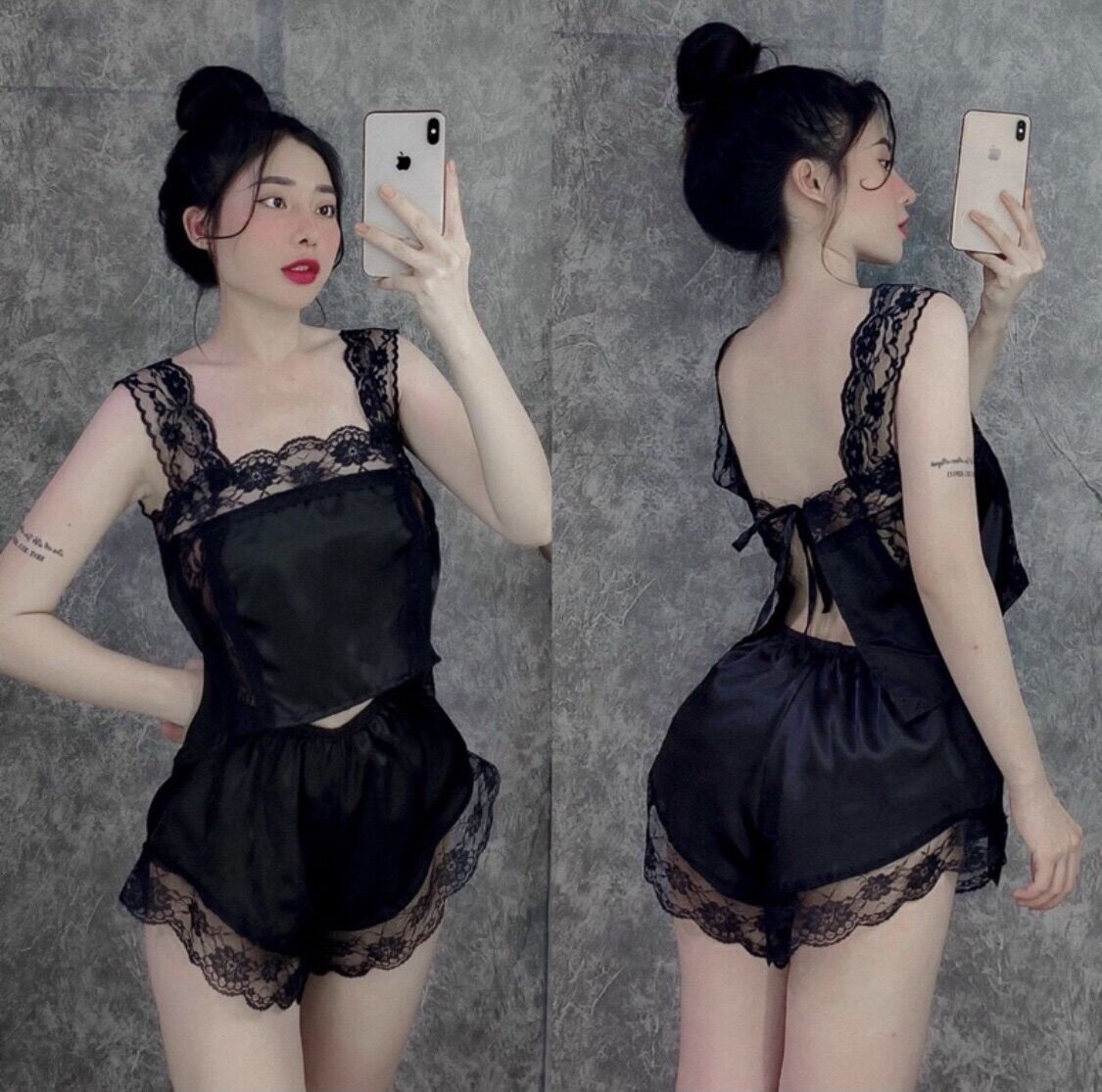 Đồ ngủ sexy phối ren - đồ ngủ sexy phi lụa cột dây ( video+ ảnh thật)