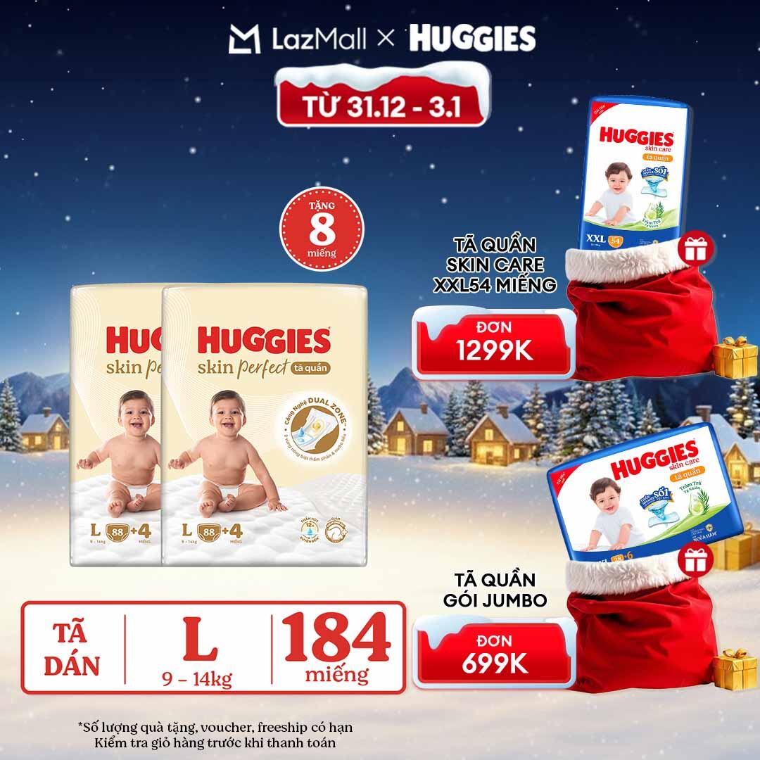   CHỈ 20h 31.12-03.01 QUÀ TẶNG ĐH 699K  Combo 2 Tã quần Huggies Skin Perfect L size Mega Jumbo 88+4 miếng - Nhiều Phiên bản 