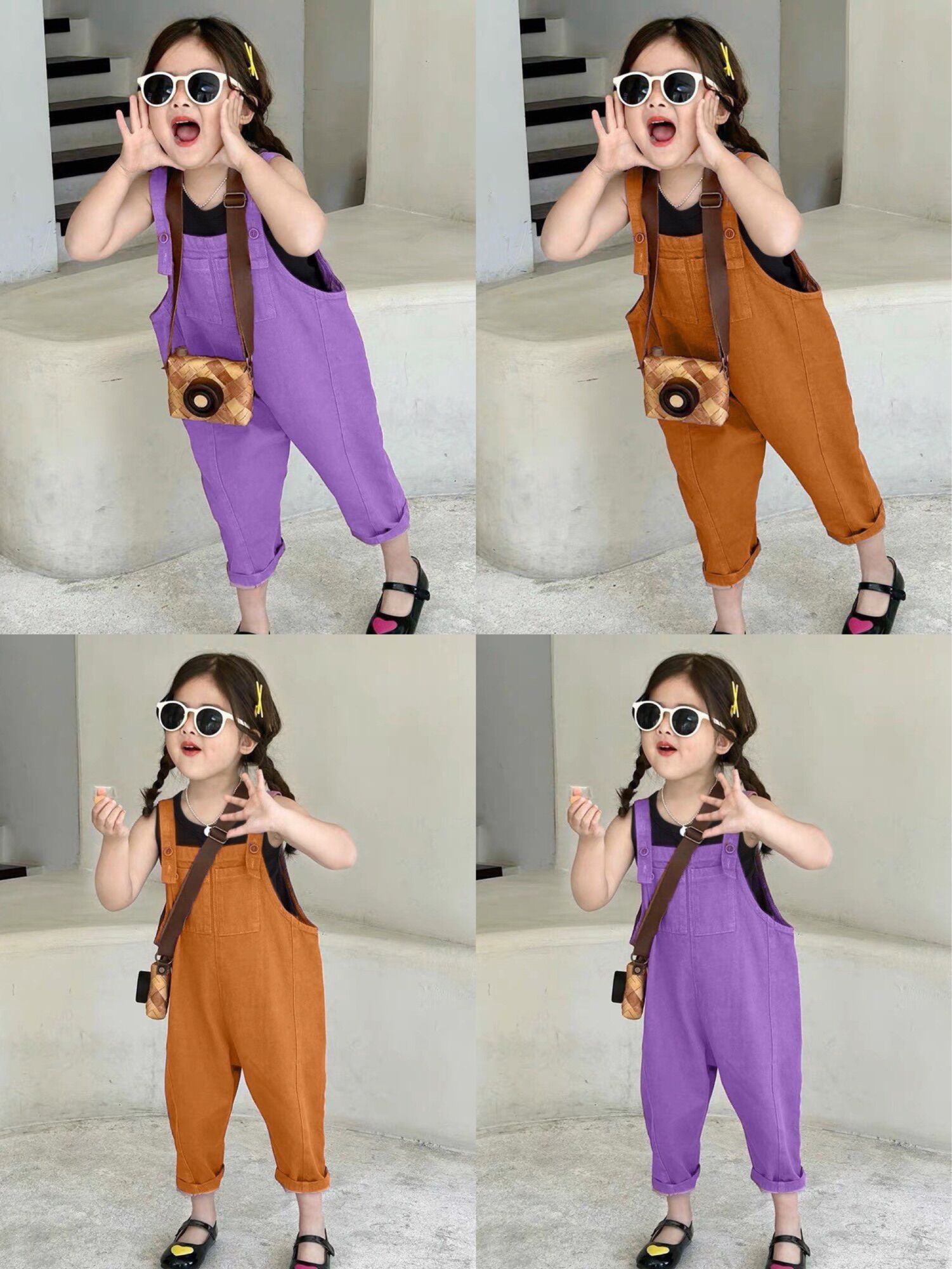 (Size 10-35kg) Set yếm bé gái phối áo thun siêu đáng yêu