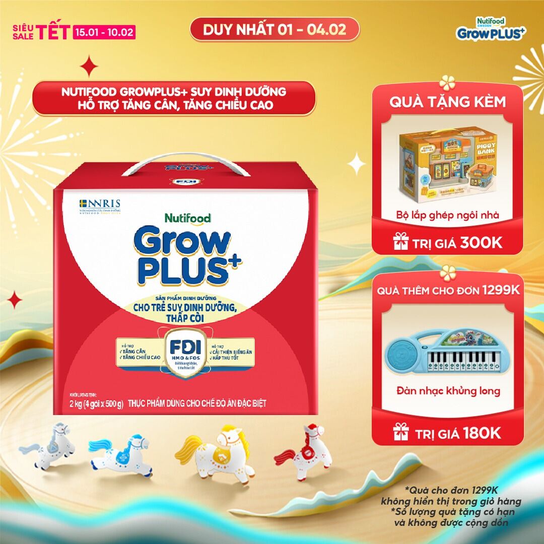 Sữa bột Nutifood GrowPLUS+ Suy Dinh Dưỡng (Đỏ) - Hỗ Trợ Tăng Cân Tăng Chiều Cao (Hộp 2 Kg)